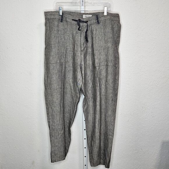 Madda Fella Men's 100% Linen Drawstring Pants Gray Large Casual Relaxed Fit - Picture 1 of 5